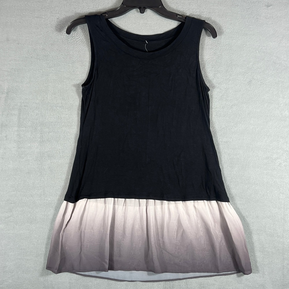 LOGO Lori Goldstein Womens Tank Top S Black Ombre Mixed Media Sleeveless Hem